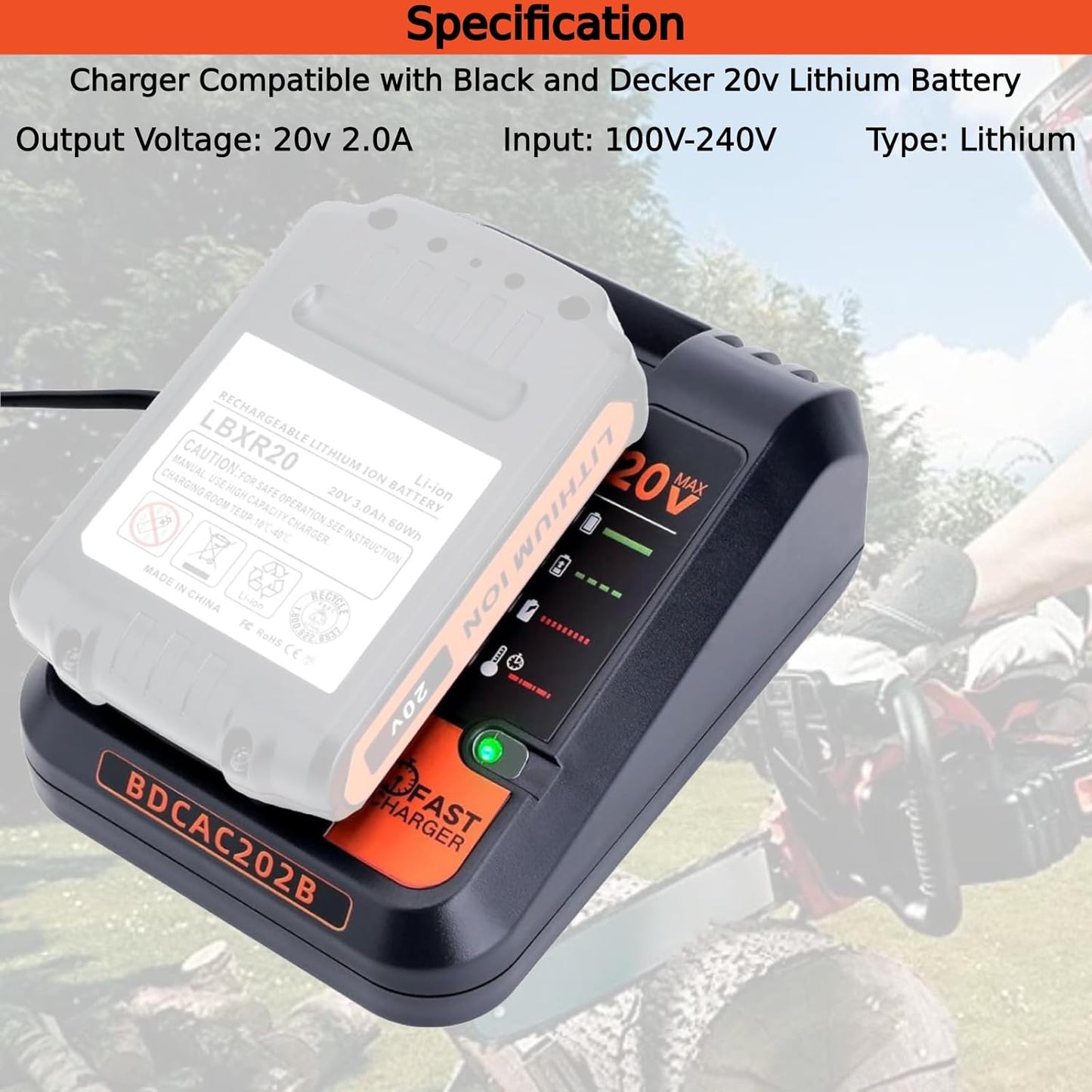 Tulepowceeng Fast Charger for Black & Decker 20V/12V Max Lithium Batteries - 2.0A Replacement Charger