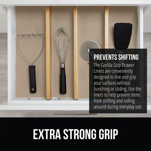 GORILLA GRIP Drawer Shelf Liner - Thick Non-Adhesive Protection for Cabinets & Drawers | 17.5" x 20', Beige