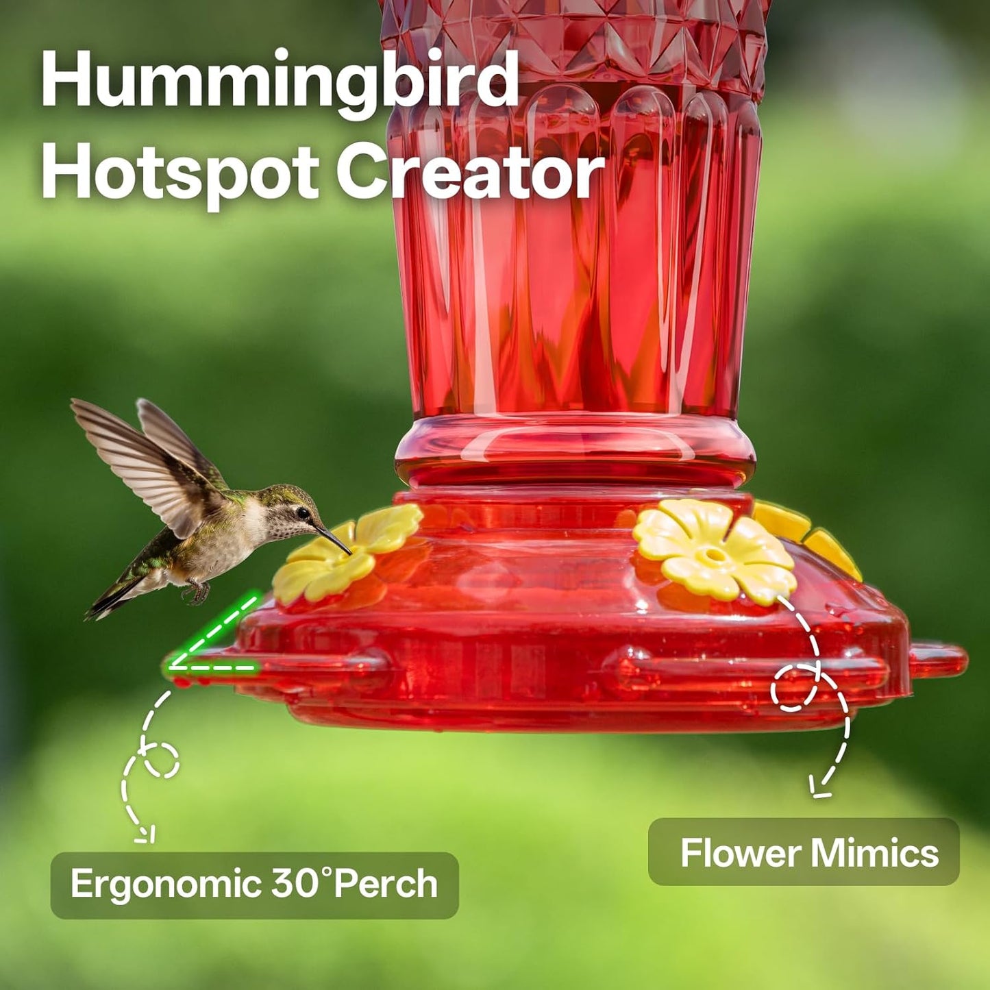 Skiennix Hummingbird Feeders - 14oz Ant & Bee Proof Design | 4 Feeding Ports for Outdoor Garden Decor, Red - 2 Pack