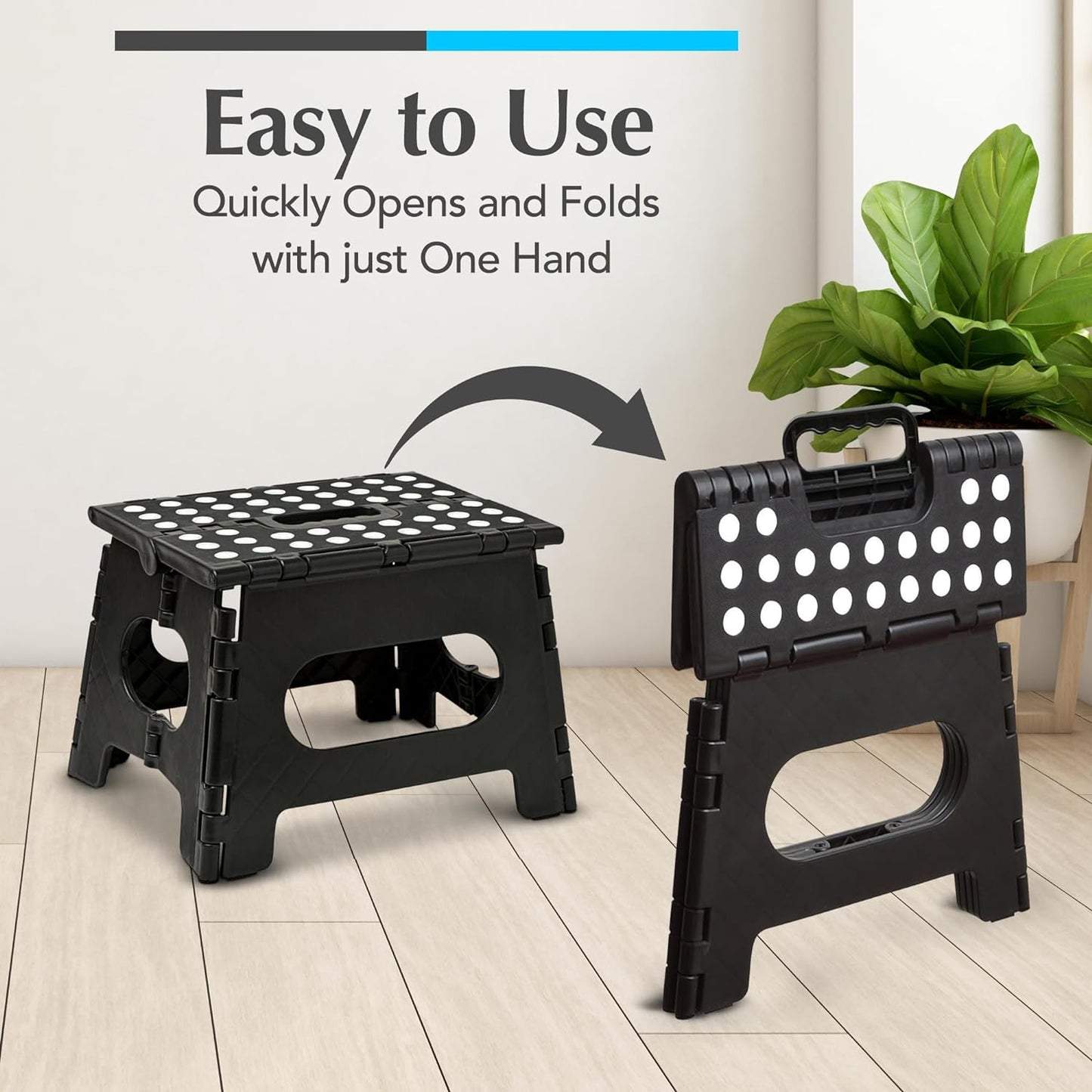 Skiennix Handy Laundry Folding Step Stool - Sturdy & Collapsible for Adults and Kids | Easy One-Flip Design - Black, 9 Inch