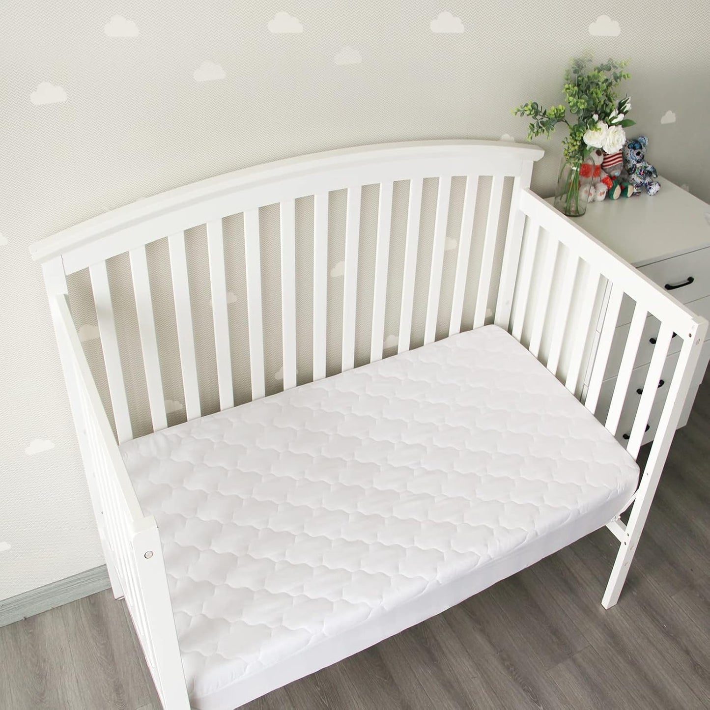 Regine Switzerland Crib Mattress Protector Sheets - 2 Pack Waterproof & Noiseless, 52" x 28", White & Gray