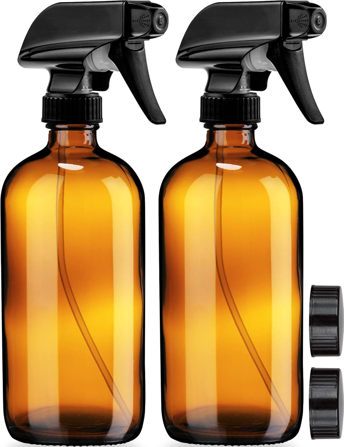 Sally's Organics Amber Glass Spray Bottles - 16oz Refillable 2-Pack for Essential Oils & Cleaning Solutions - Durable Nozzle