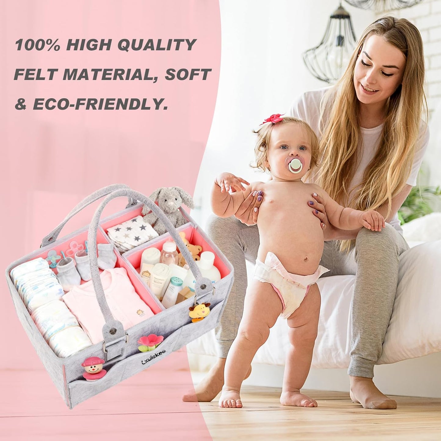 Large Baby Diaper Caddy Organizer - Portable Nursery Storage Tote for Changing Table & Car | Perfect Baby Shower Gift