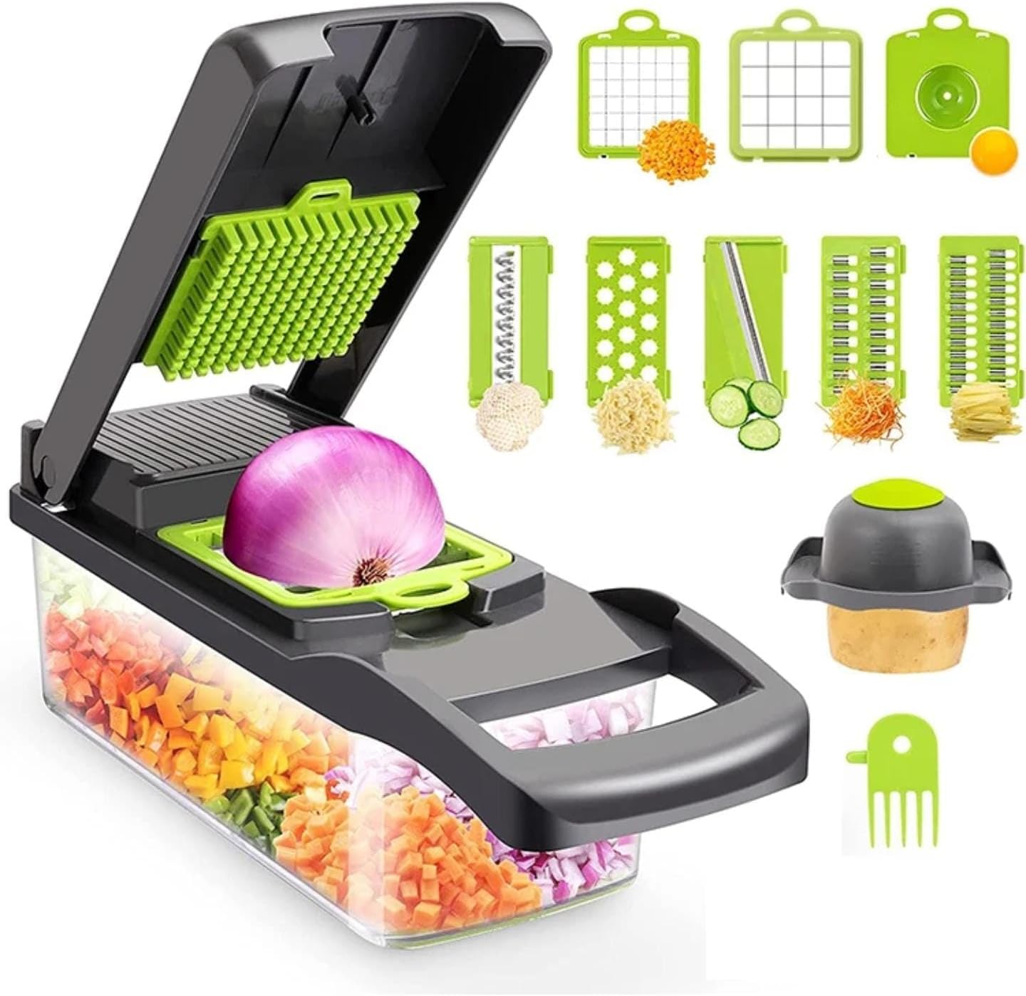 Skiennix 16-in-1 Vegetable Chopper - Multifunctional Veggie Dicer & Mandoline Slicer with Container