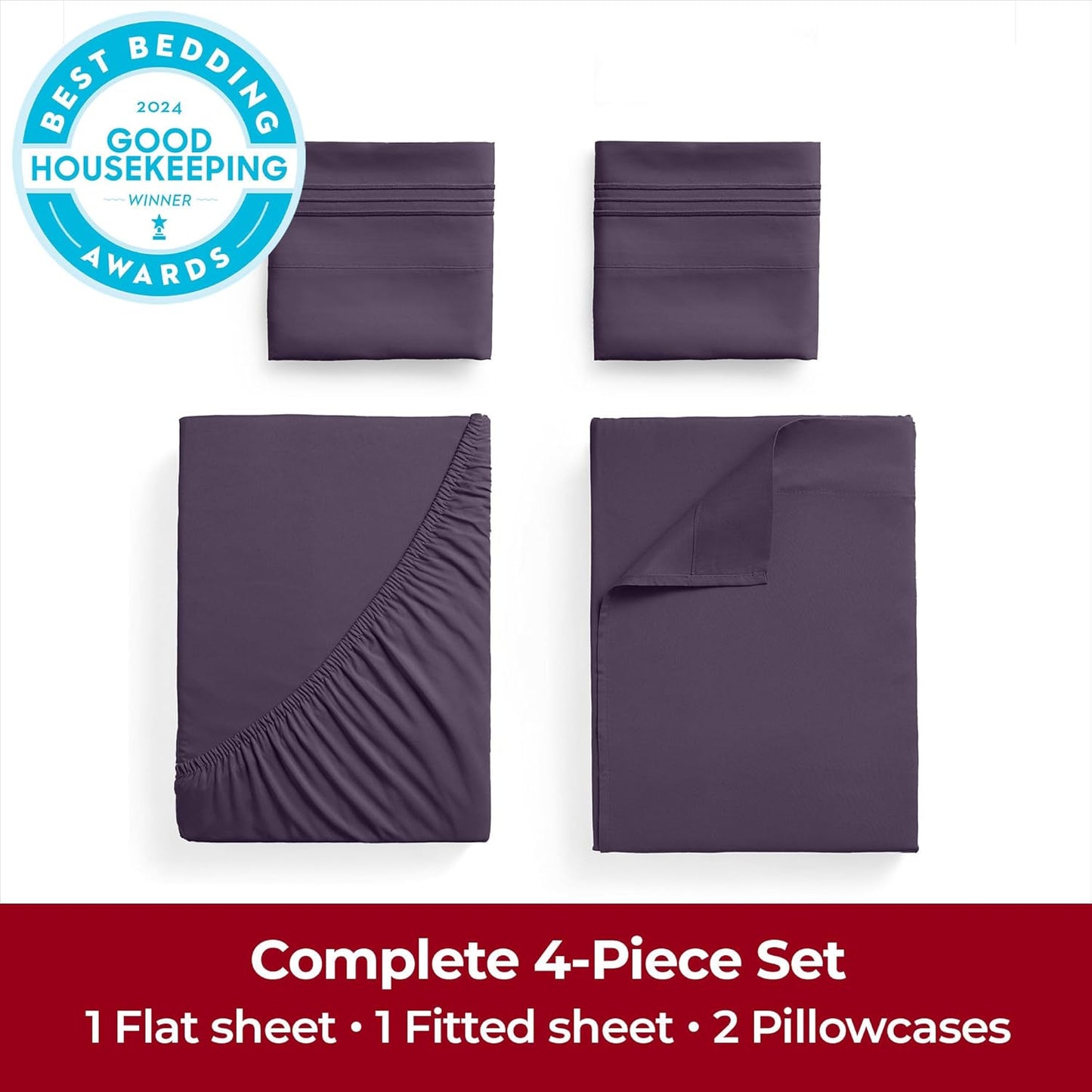 Mellanni Extra Deep Full Sheets - Hotel Luxury, Ultra Soft & Cooling Bedding - Wrinkle & Stain Resistant (Full, Purple)