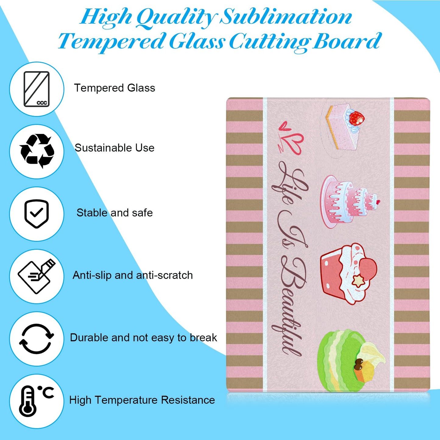 6 Pcs Sublimation Cutting Board Blanks, Textured Tempered Glass Cutting Boards For Kitchen, Anti Slip Chopping Board For Countertop Heat Press Machine Personalized Home Decoration