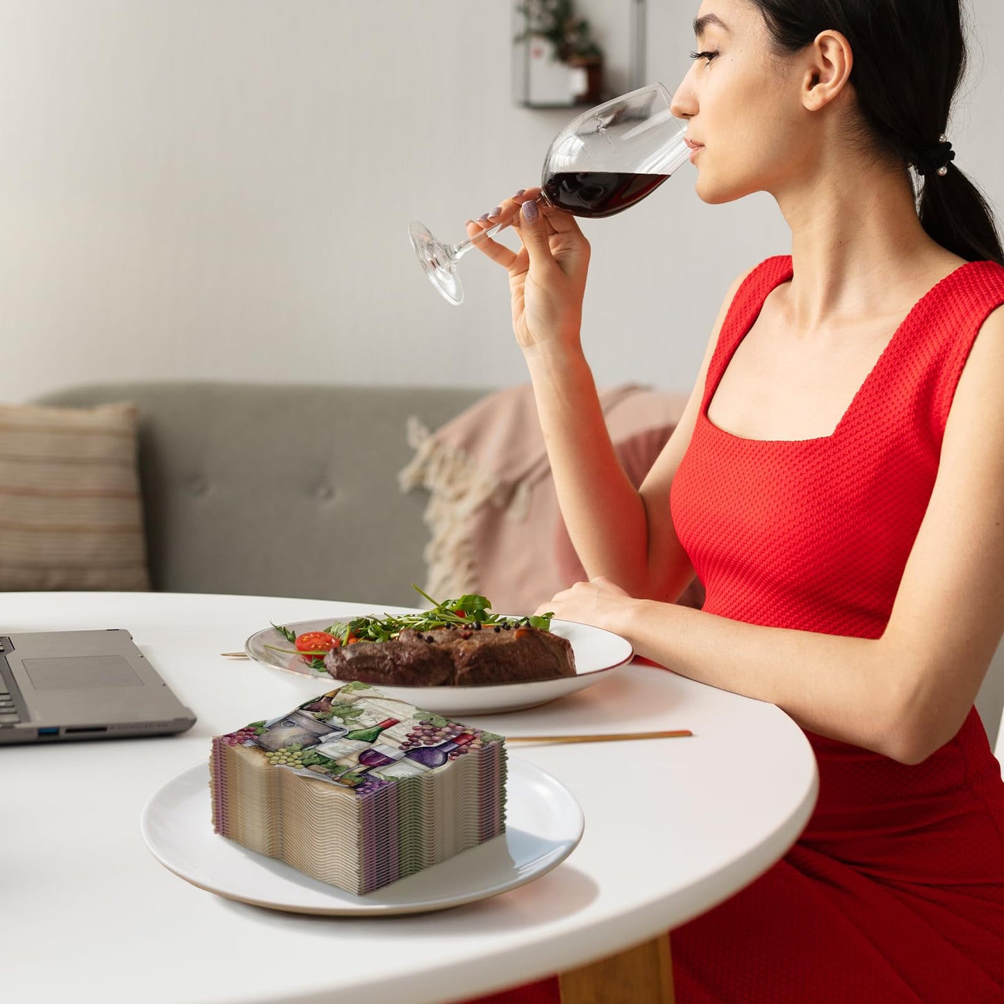 JarThenaAMCS 100Pcs Paper Napkins Vintage Red Wine Glass Disposable Luncheon Napkin Grapes Vineyard Dessert Dinner Hand Napkin for Drinks Theme Party Supplies
