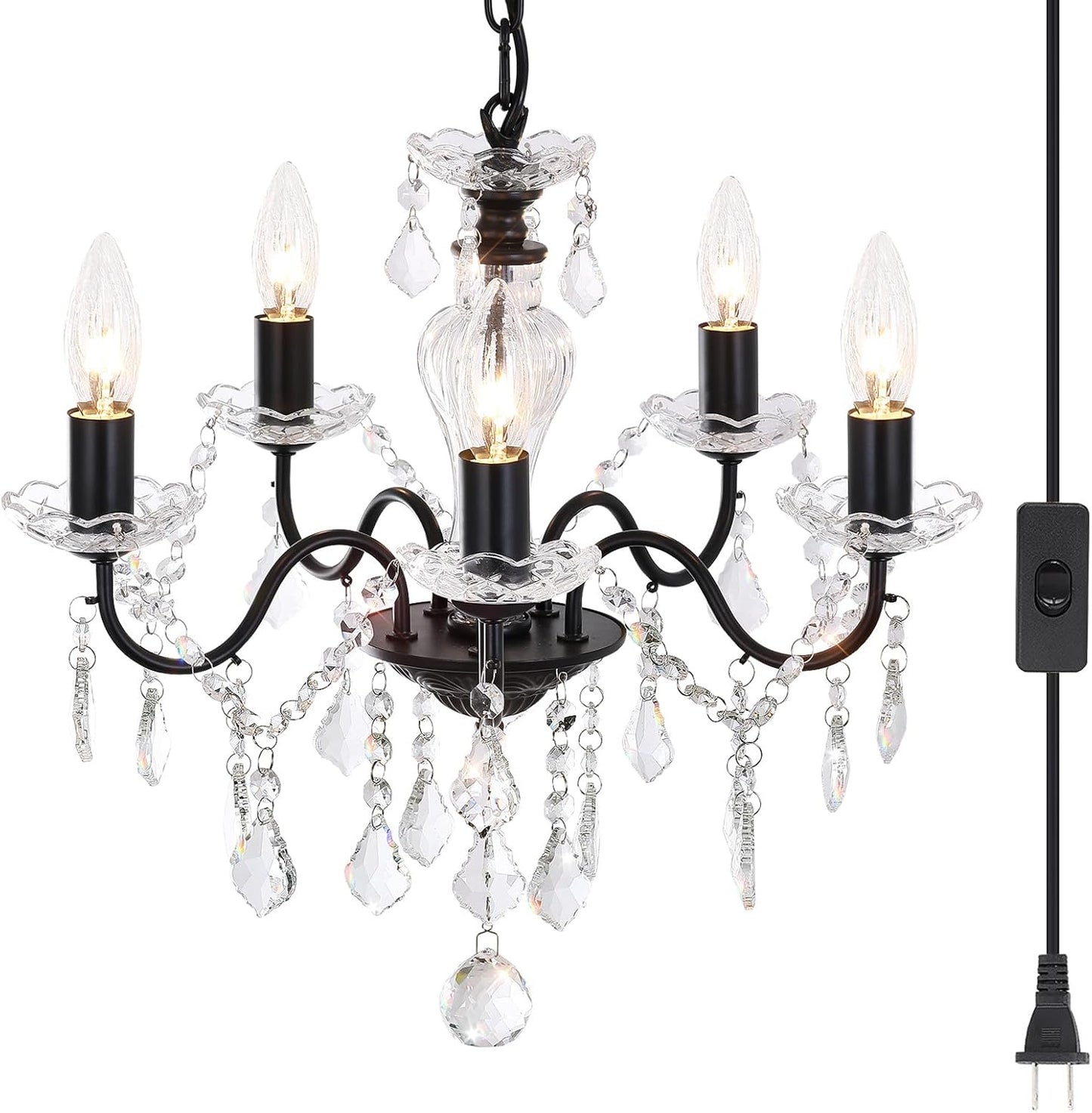 Plug in Modern 3-Light Gold Chandelier with Glass Crystals, Candle Style Pendant Light Fixtures for Living Room, Girls Room, Kitchen Island, Entryway