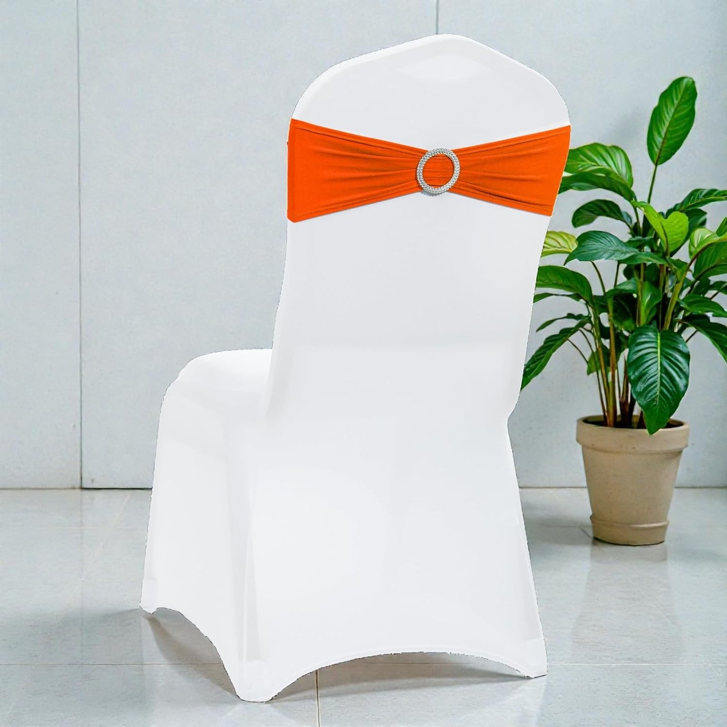 MDS Spandex Chair Sashes - Pack of 200 Elastic Stretch Bands with Buckle Slider for Wedding Decor | Orange