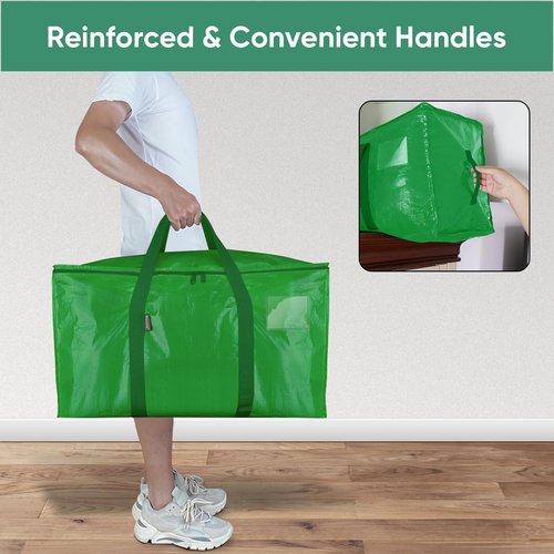 BALEINE 8-Pack Oversized Moving Bags with Reinforced Handles, Heavy-Duty Storage Tote for Clothes, Moving Supplies (Light Green, 8-Pack)
