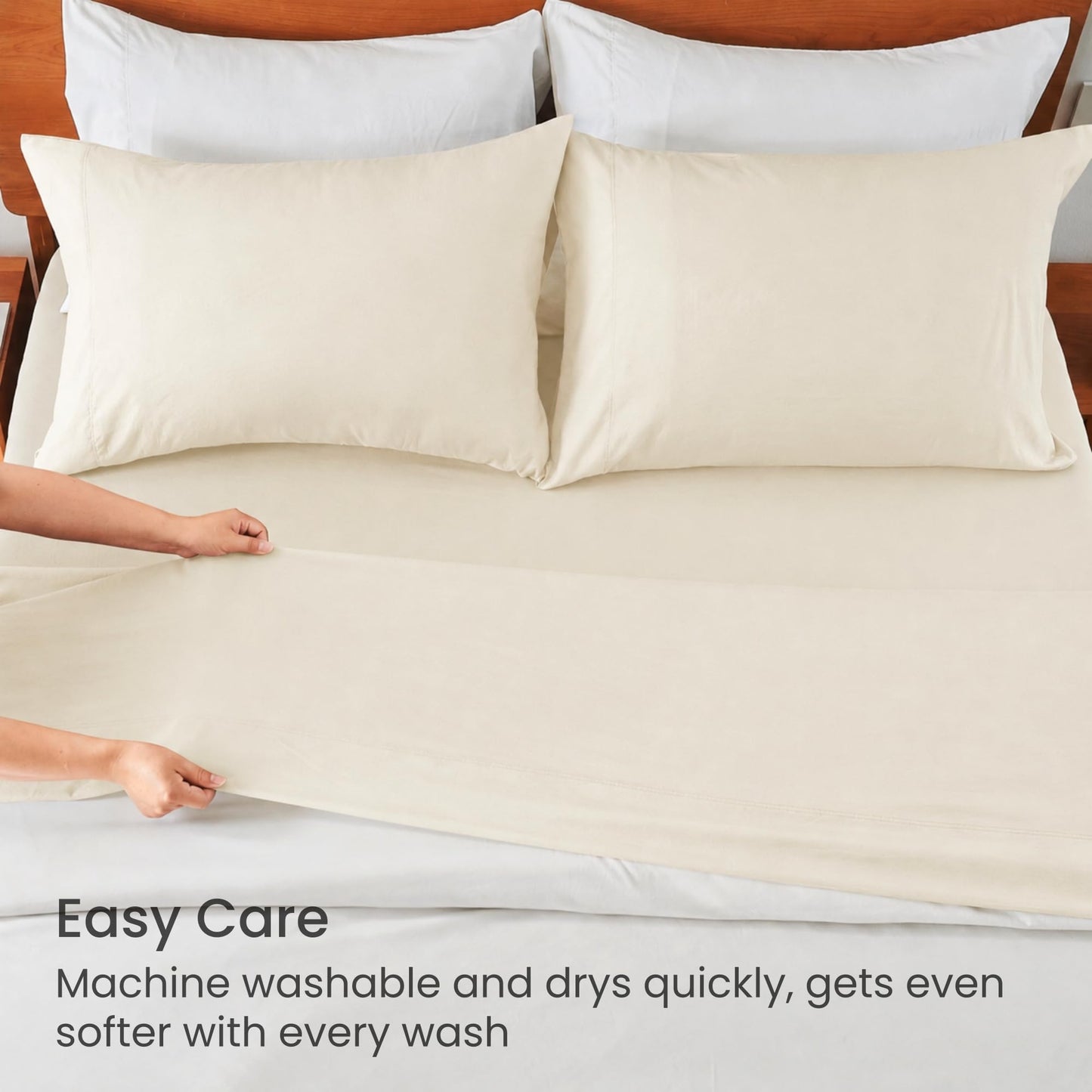 GOKOTTA 5 Pcs Split King Sheets Set for Adjustable Bed with Elastic Corner Straps, 16" Deep Pocket Sleep Number Sheets - Brushed Microfiber Polyester - Soft, Breathable, Wrinkle-Free - Beige