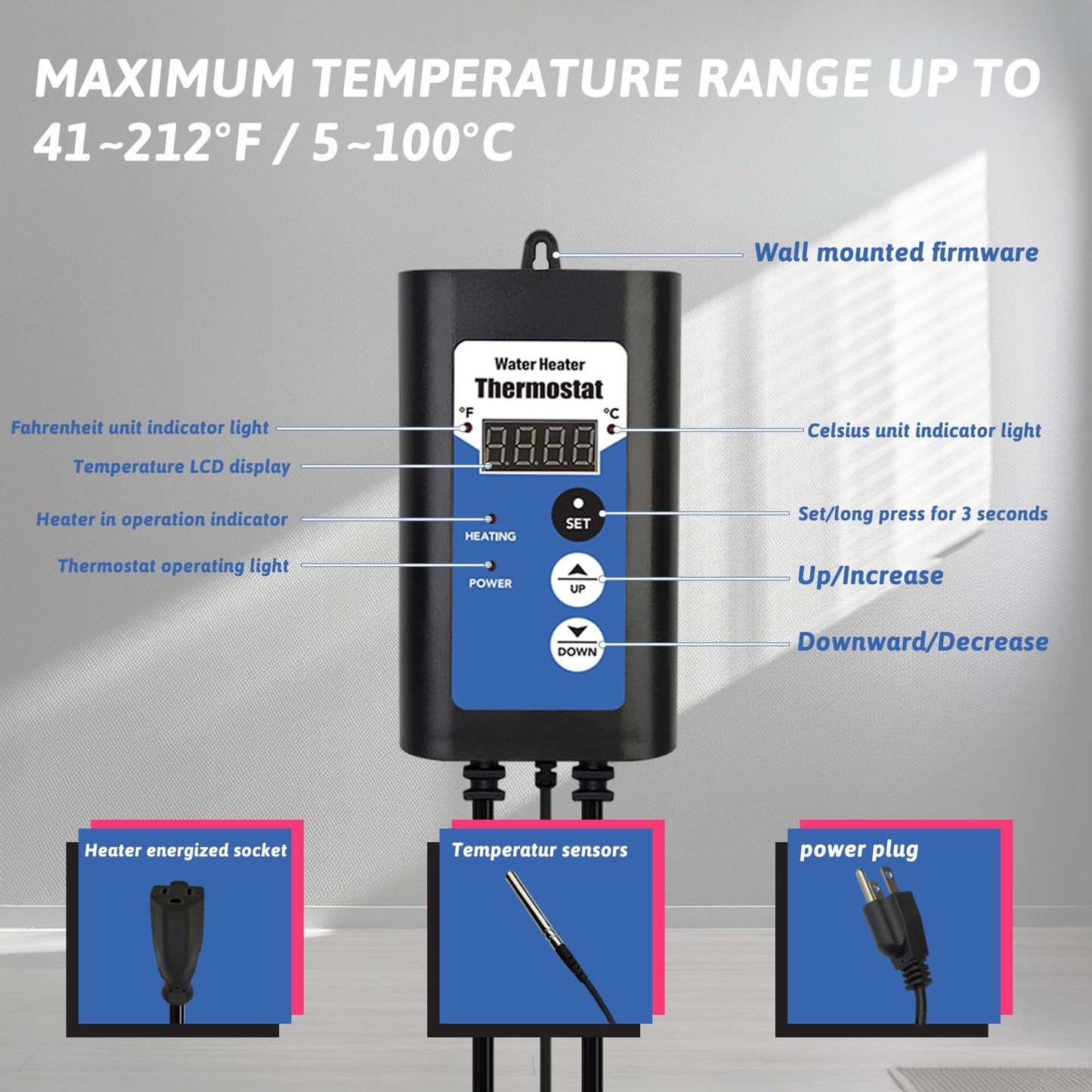 XCLBTFDC 2000W Immersion Water Heater Portable Electric Bathtub & Pool Fully Submersible Water Heater with Temp Control, GFCI for Hot Tub, Bucket, Swimming pool, above ground pool, baptistry & spa tub