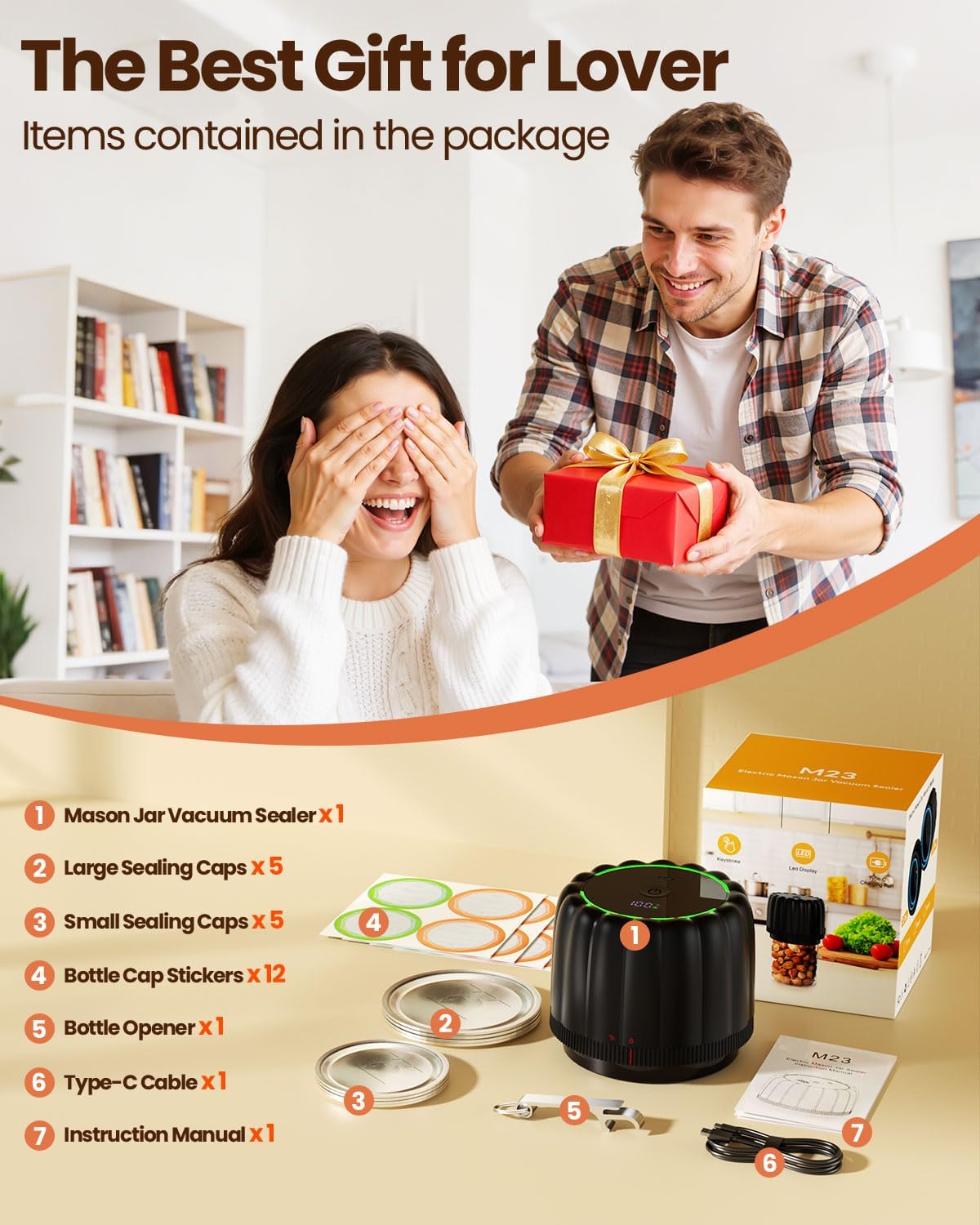 Upgraded Electric Mason Jar Vacuum Sealer Kit by [Brand Name] - Automatic One-Touch Food Storage with Wide & Regular Mouth Lids, 2500mAh Battery, Black