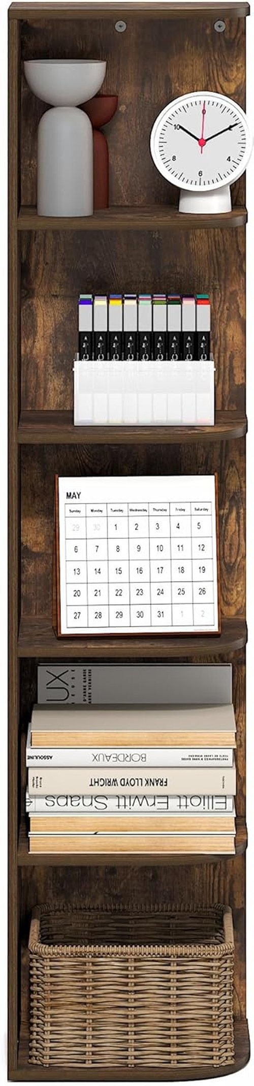 Furinno PASIR 5-Tier Corner Bookshelf - Open Design for Organization & Storage | Amber Pine, 9.3 x 12 x 51.7