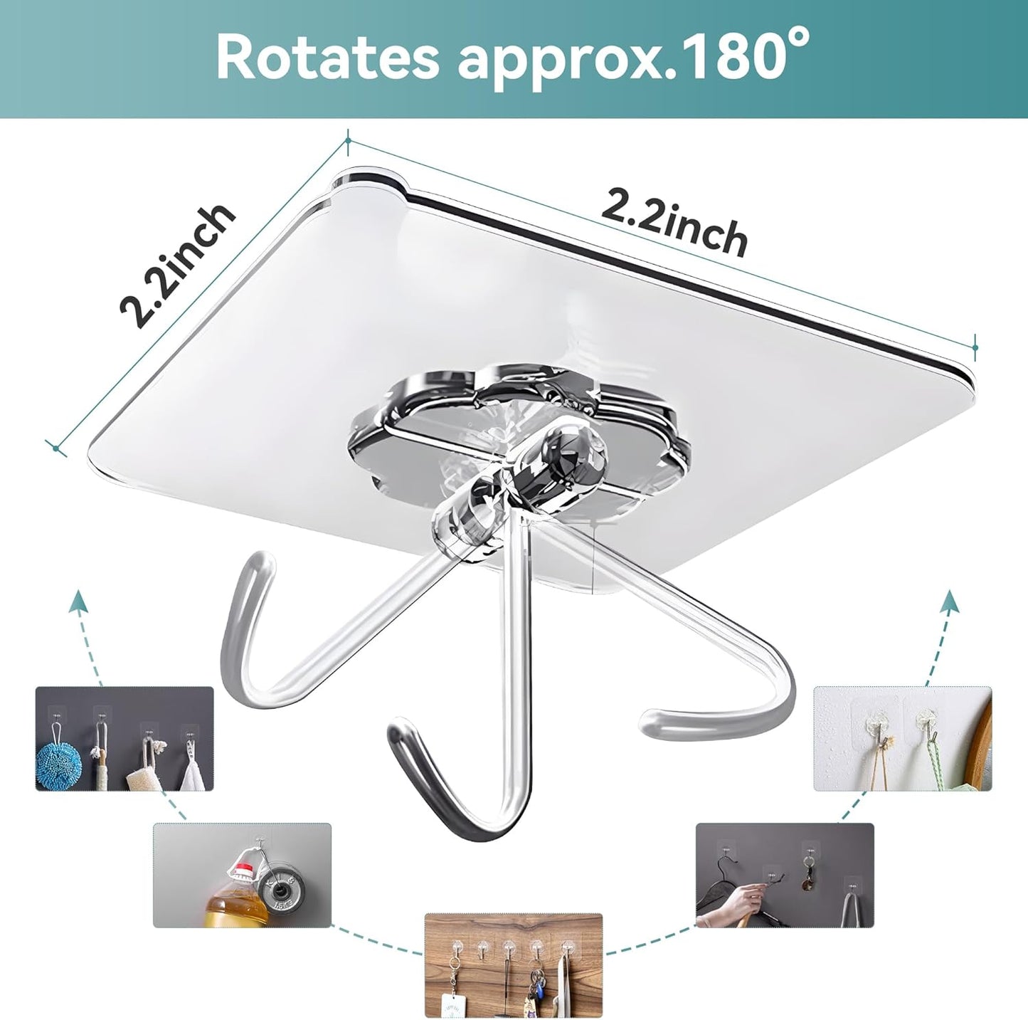 Skiennix 28 Pack Heavy-Duty Sticky Hooks - Clear Adhesive Wall Hooks for Kitchen, Bathroom & Ceiling