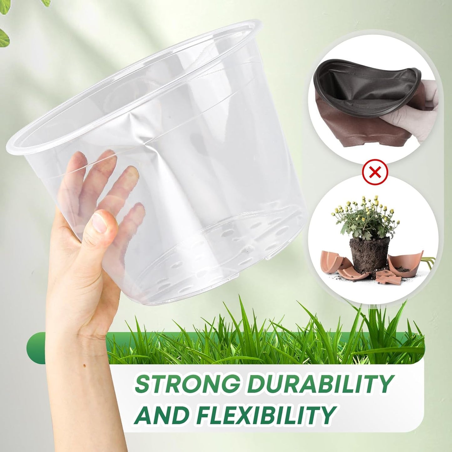 Skiennix Large Clear Nursery Pots - 15 Pack with Drainage Holes for Indoor/Outdoor Gardening | 8, 10, 12 Inch