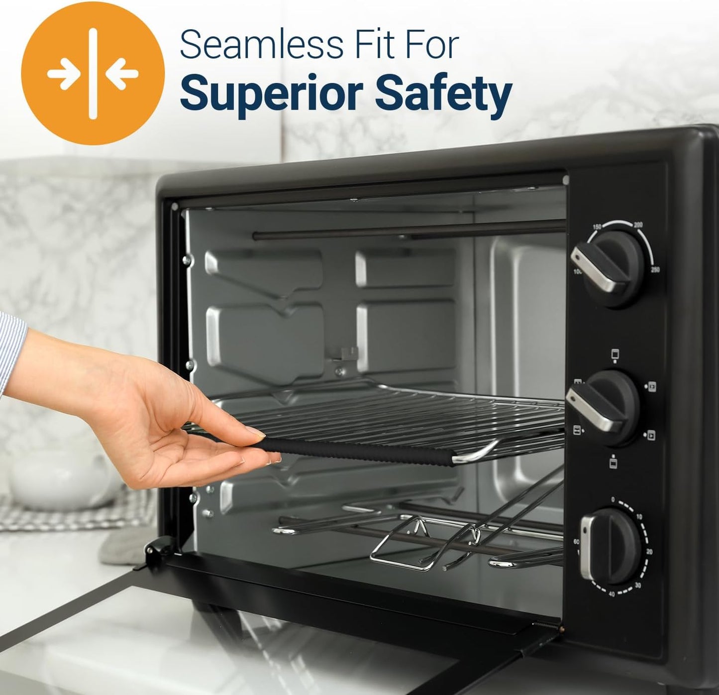 Linda’s Essentials Silicone Oven Rack Shields - Heat-Resistant Protectors | 22-Inch Black (2 Pack)