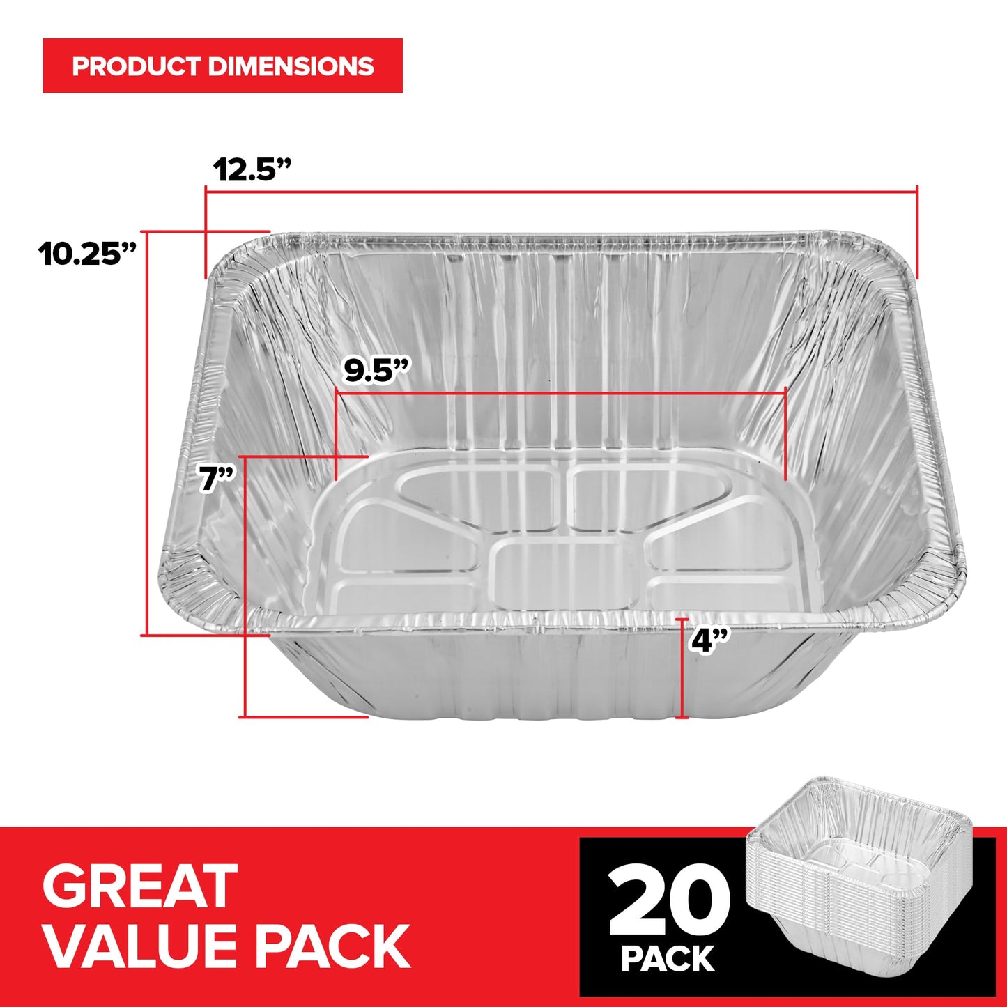 Stock Your Home (20 Pack) Deep Aluminum Pans 9x13, Heavy Duty 4” Deep Foil Pans Disposable Catering Trays, Baking Tins, Large Food Containers for Cooking, Heating, Storage, Serving, Holiday Meal Prep
