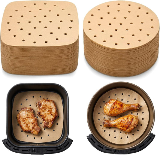 Skiennix Air Fryer Parchment Paper Liners - 100 PCS Perforated Sheets for 8.5" & 7" Baskets | Ideal for Baking & Cooking