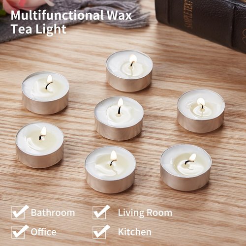 100-Pack Scented White Tealight Candles - 2 Hour Burn Time, Natural Palm Wax, Smokeless, with Cotton Wick in Aluminum Shell - Ideal for Weddings, Bathing, and Festive Decor - 1.2" x 1"