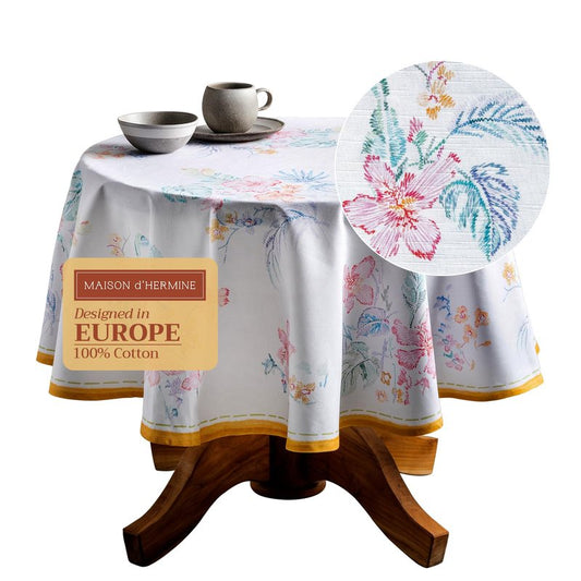 Maison d' Hermine Table Cloth Round Table 100% Cotton 63 Round Inches Tablecloth Reusable Decorative for Dining Kitchen Room Farmhouse Home Gifts for Mothers Day Spring Summer - Paradise Island