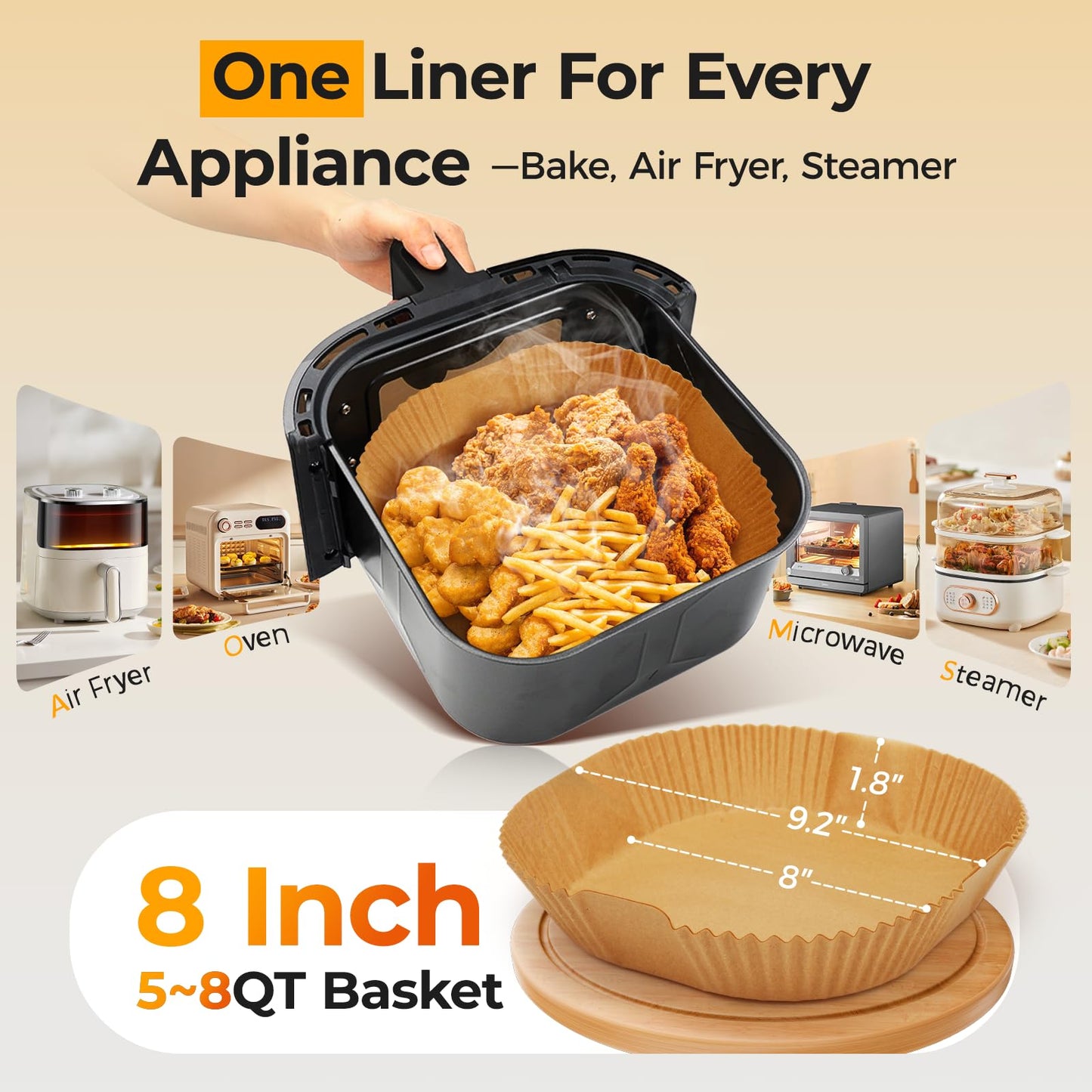 250 Pcs 8" Square Air Fryer Liners Disposable, Unbleached Parchment Paper Liners for Airfryer Basket, Non-Stick & Leakproof Baking Paper for Oven Roasting