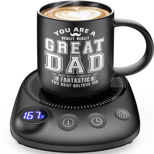 Coffee Mug Warmer Set with Smart Timer & Adjustable Temperature – Perfect Gift for Dad, Seniors, & Coffee Lovers – Auto Shutoff & Perfect Set for All Mugs