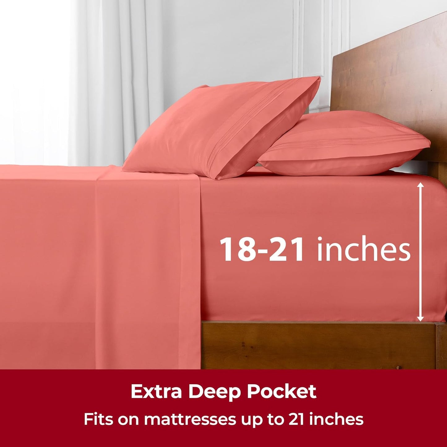 Mellanni Extra Deep King Sheets - Hotel Luxury Bedding Set | Ultra Soft, Cooling, Stain Resistant (Coral, 4 PC)