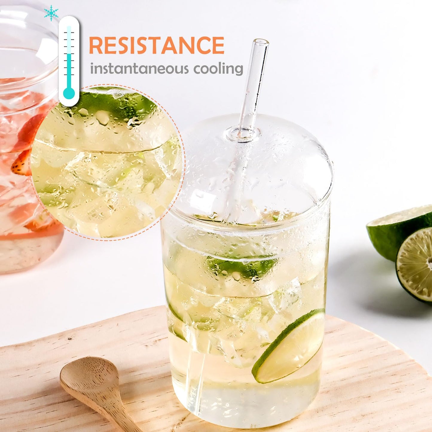 WHJY Glass Tumbler with Lid and Straw - 16oz Heat Resistant Glass Cup for Travel, Smoothies and Outdoor Use