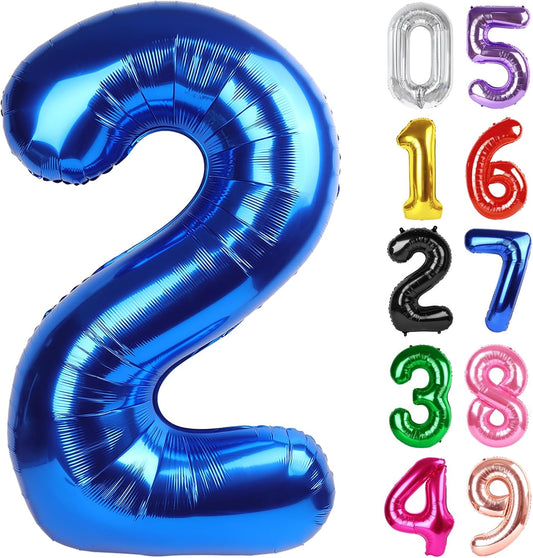 Metallic Blue Number 2 Balloon - 40 Inch 2nd Birthday Decoration for Toddlers | Sparkling Party Decor