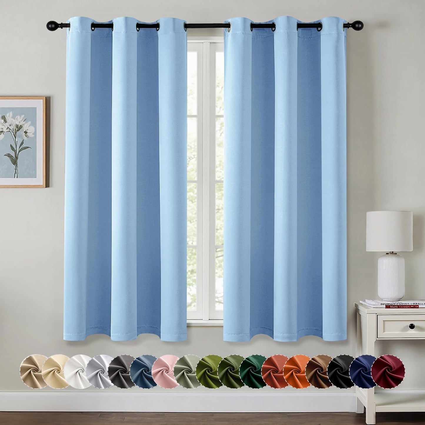 MIULEE Sky Blue Blackout Curtains - Thermal Insulated Room Darkening Drapes | 63 Inch, 2 Panels