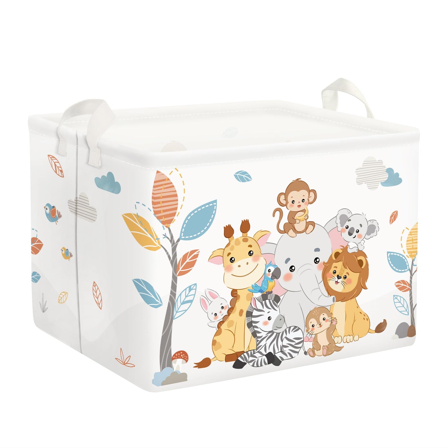 Clastyle Simple Animals Baby Laundry Hamper Kid Storage Basket Boys Girls Gift Toy Box Collapsible Clothes Organizer Nursery Bin for Bedroom,Elephant Giraffe,40 * 30 * 30 cm