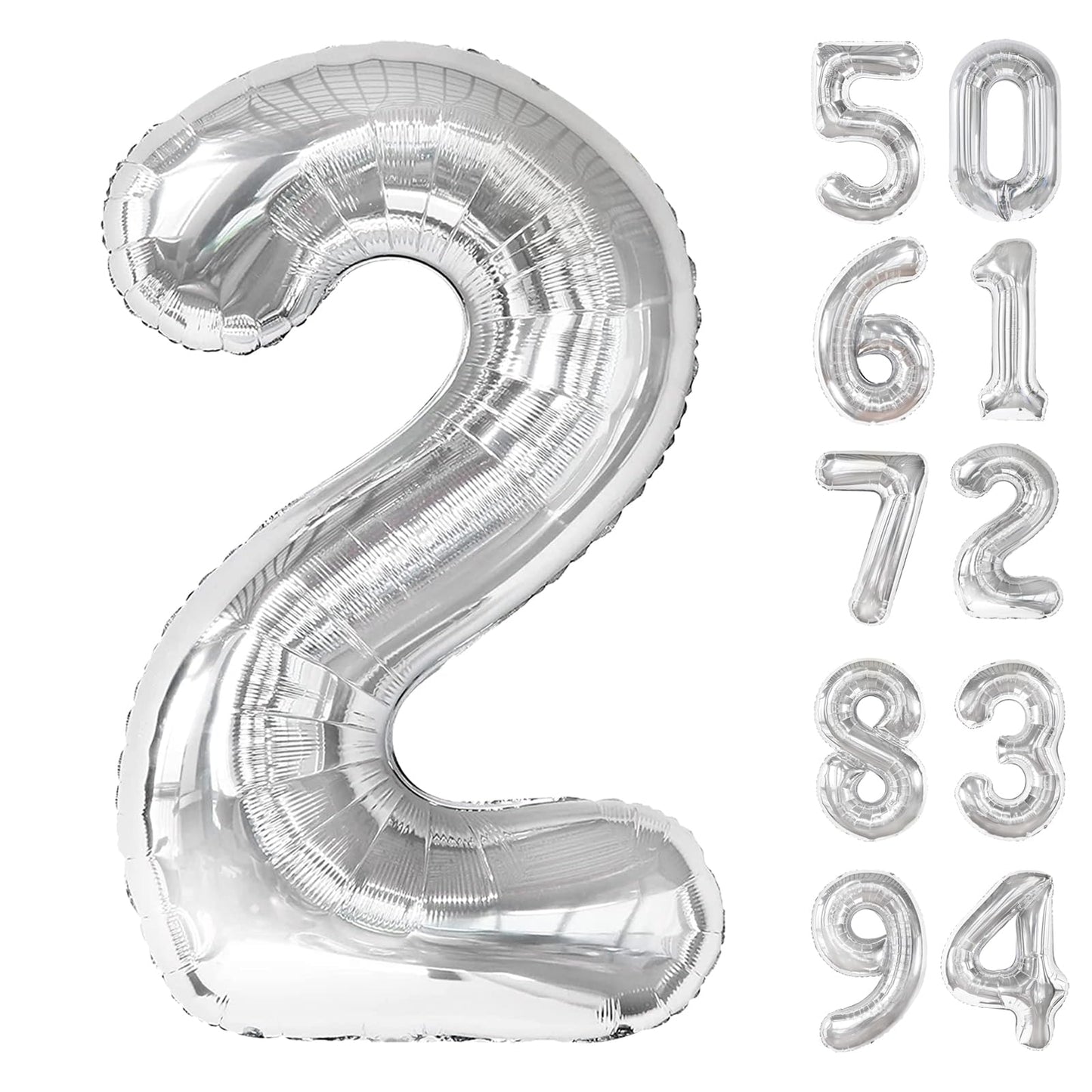 Silver 2 Balloon, Number Balloons 40 Inch, 2nd Balloon Number Birthday Decorations, Two Second Birthday Party Supplies, Number 2 Balloon
