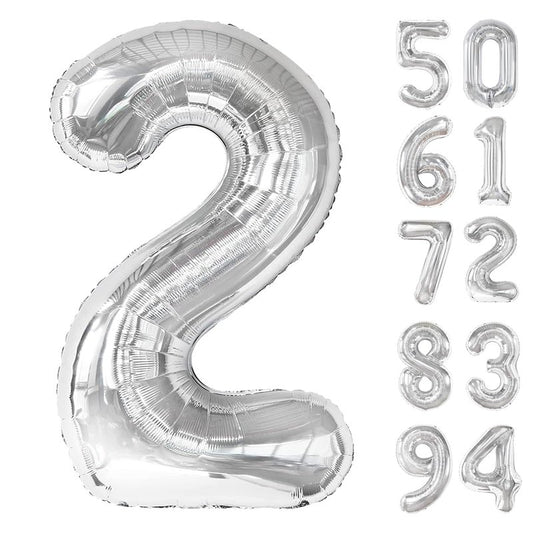 Silver 2 Balloon, Number Balloons 40 Inch, 2nd Balloon Number Birthday Decorations, Two Second Birthday Party Supplies, Number 2 Balloon