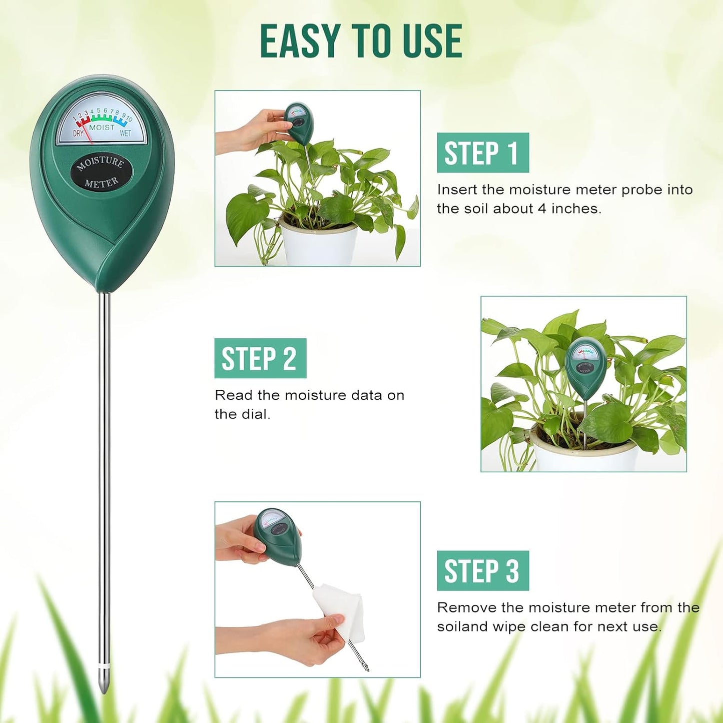 Macarrie Soil Moisture Meter - 6 Pack Long Probe Sensor for Indoor & Outdoor Plants | No Batteries Required