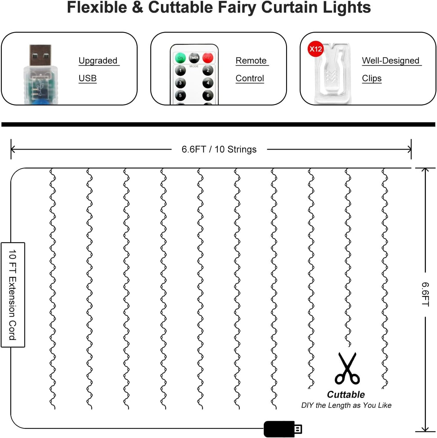 Skiennix 200 LED Fairy Curtain Lights - 6.6 x 6.6 FT Warm White with Remote & 8 Modes for Indoor/Outdoor Decor