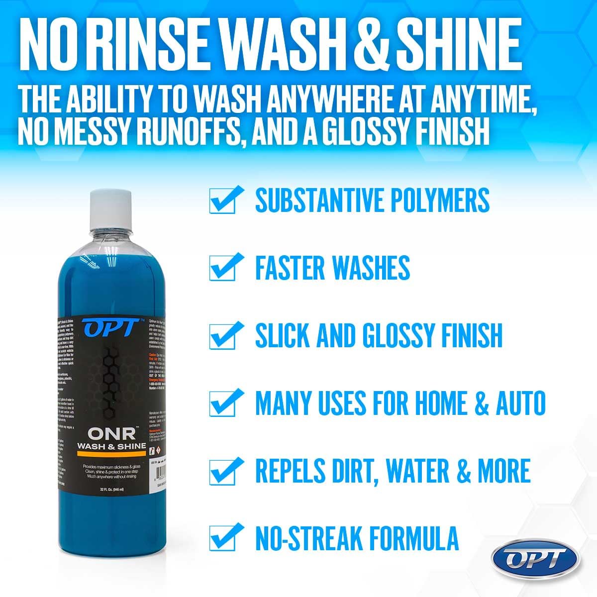 Optimum No Rinse Wash and Shine Version 6 - ONR Rinseless Car Wash Soap for Auto Detailing, Use On Paint, Ceramic Coatings, Glass, Interior (32 Oz)