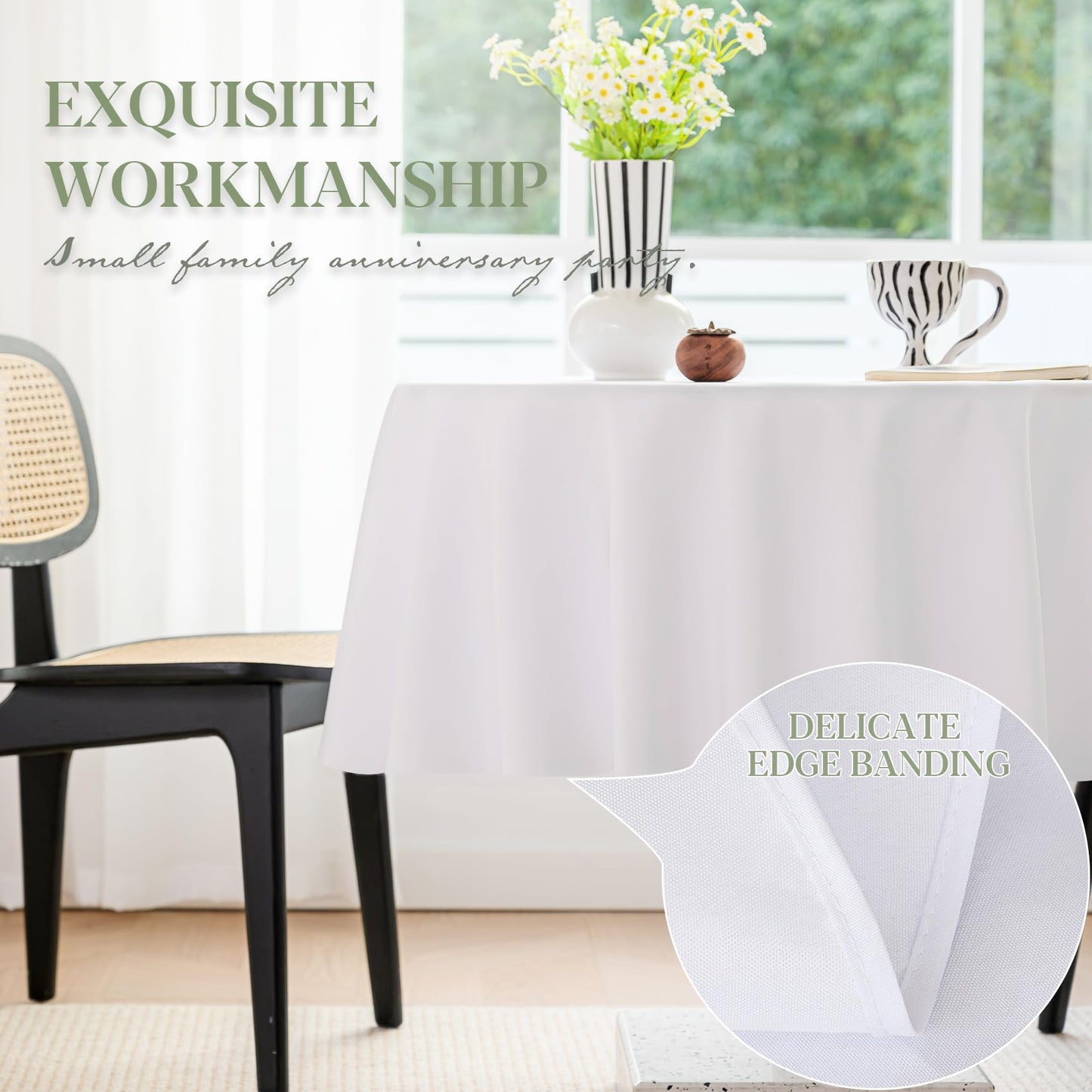 BYDOLL Table Cloth Round 48 Inch Tablecloth Fits Max38 Inch Diameter Top,White Washable Outdoor Winkle and Stain Resistant Spillproof Polyester Tablecloths for Round Tables Party Cover