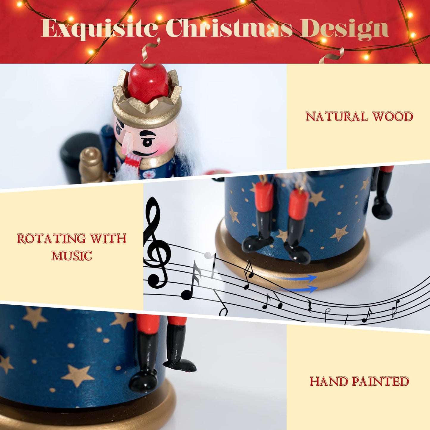 Wagevedex Nutcracker Christmas Decorations of Music Box - Wooden Nutcracker Figures Christmas Ornaments Gifts for Indoor Outdoor Holiday Home Table Party Xmas Decor (Blue)