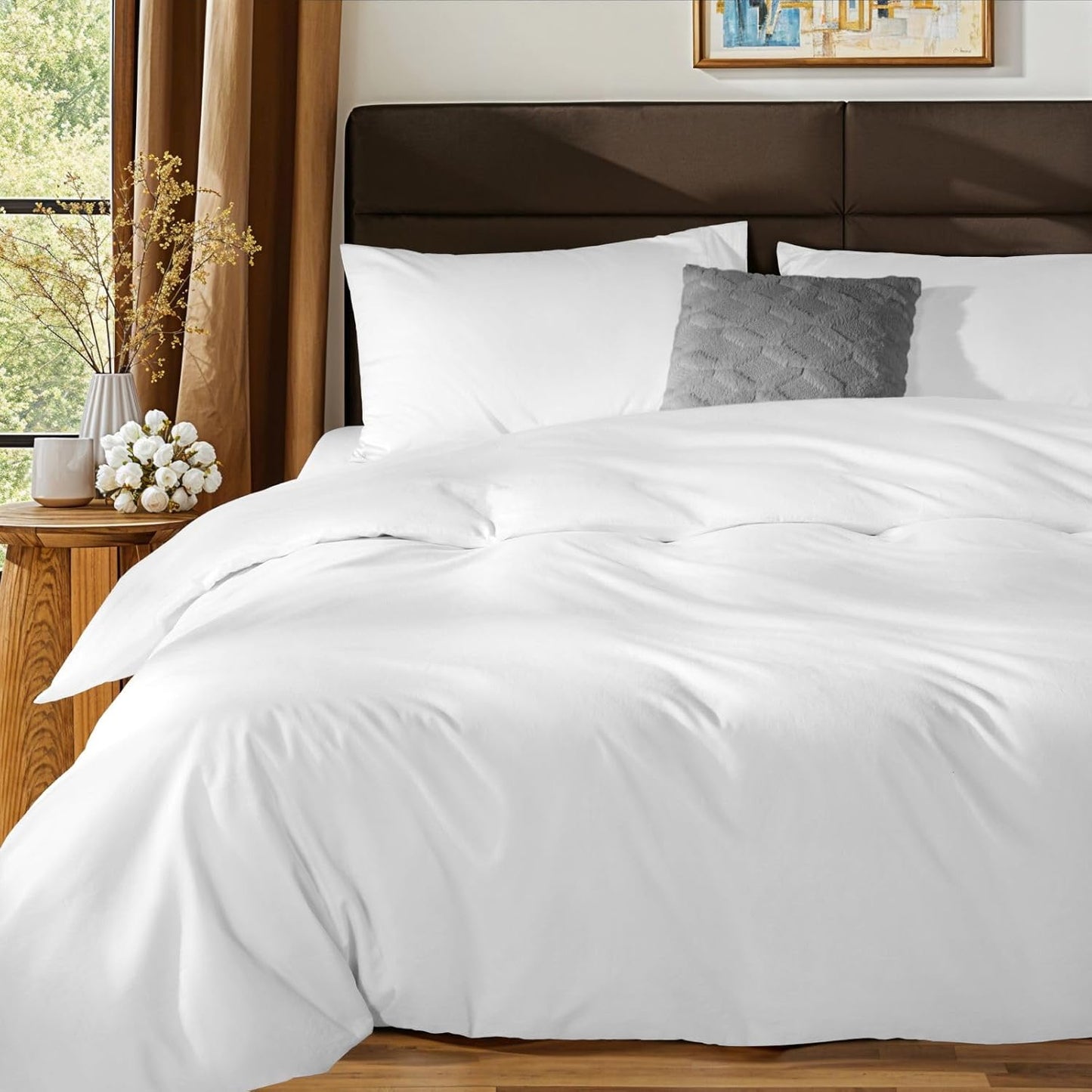 SONORO KATE 100% Egyptian Cotton Duvet Cover | Soft & Breathable 1000 Thread Count - Queen Size, White, 3 PC