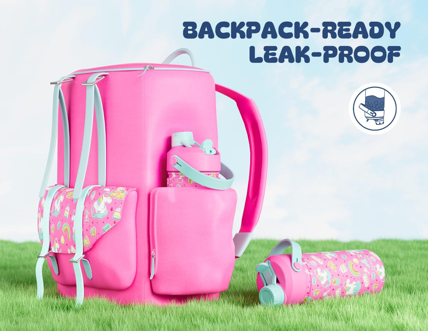 POWCAN 2 Pack 18 oz Kids Insulated Water Bottle for School: Leakproof, 2-in-1 Straw Spout Lid, BPA-Free, Keep Cold 24 Hrs, Stainless Steel Cup for Sports, Travel, Gift for Girls Boys Daughters Sons