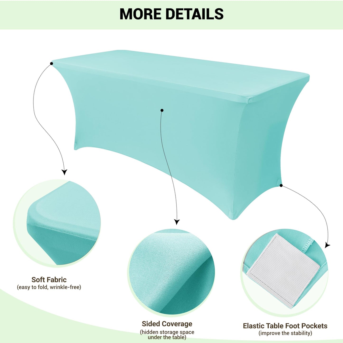 Obstal 8ft Stretch Spandex Table Cover for Standard Folding Tables - Universal Rectangular Fitted Tablecloth Protector for Party （Fresh Blue, 96 Length x 30 Width x 30 Height Inches）