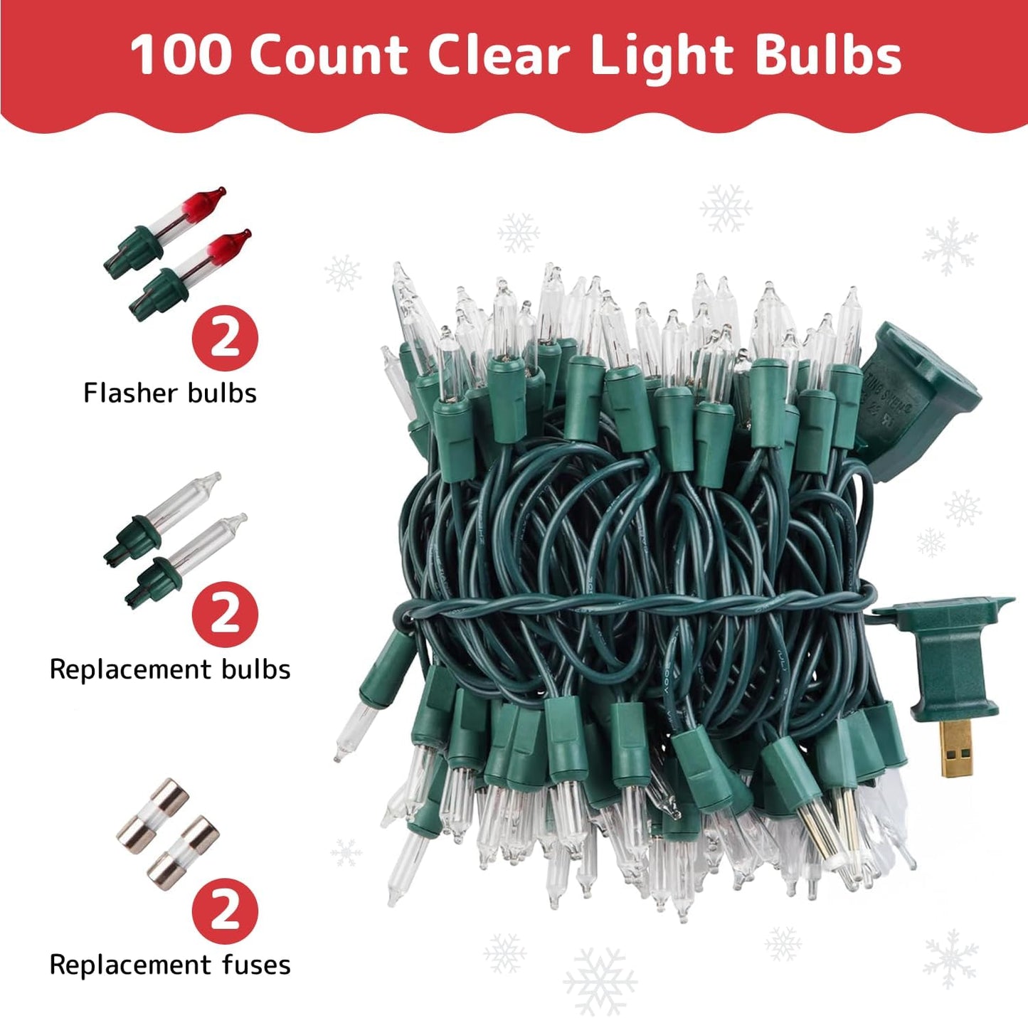 PREXTEX 100 Count Clear Christmas Lights - 20 ft Ultra Bright String Lights for Indoor/Outdoor Use
