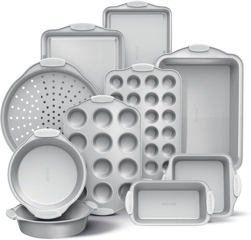 Country Kitchen Nonstick Bakeware Set - Heavy Duty & Easy Release | 10-Piece Silver Set