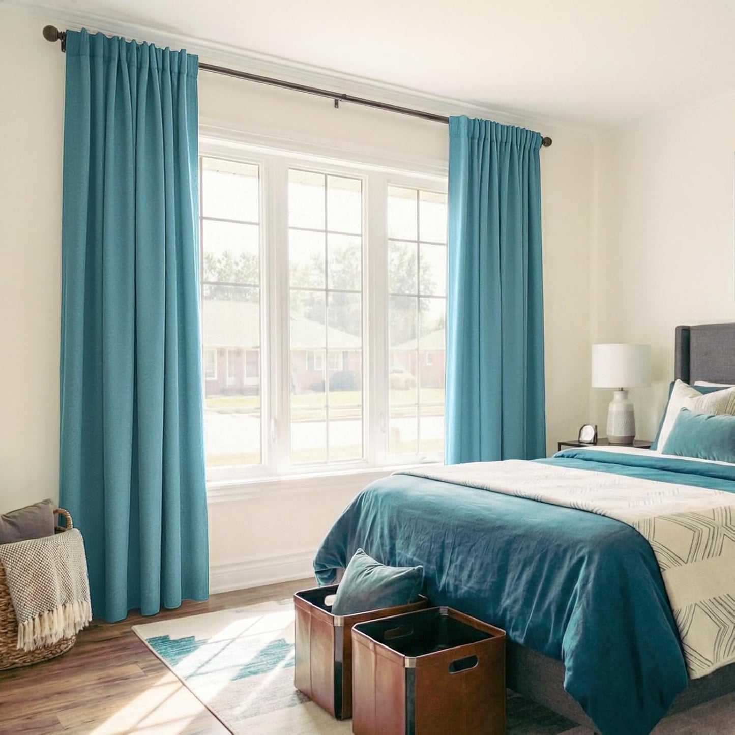 Skiennix Blackout Curtains - 100% Blackout Thermal Insulated Drapes, 50" W x 90" L, Dark Cyan - 2 Panels Set
