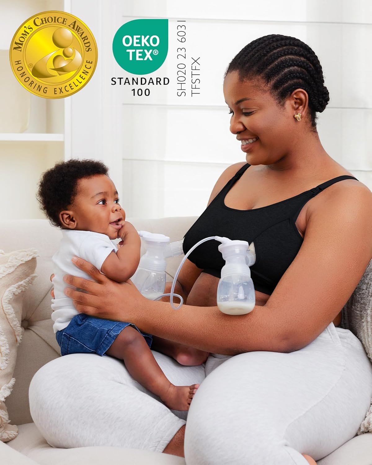 Momcozy Hands-Free Pumping Bra - Adjustable Nursing & Pumping Bra for Ultimate Comfort | Black