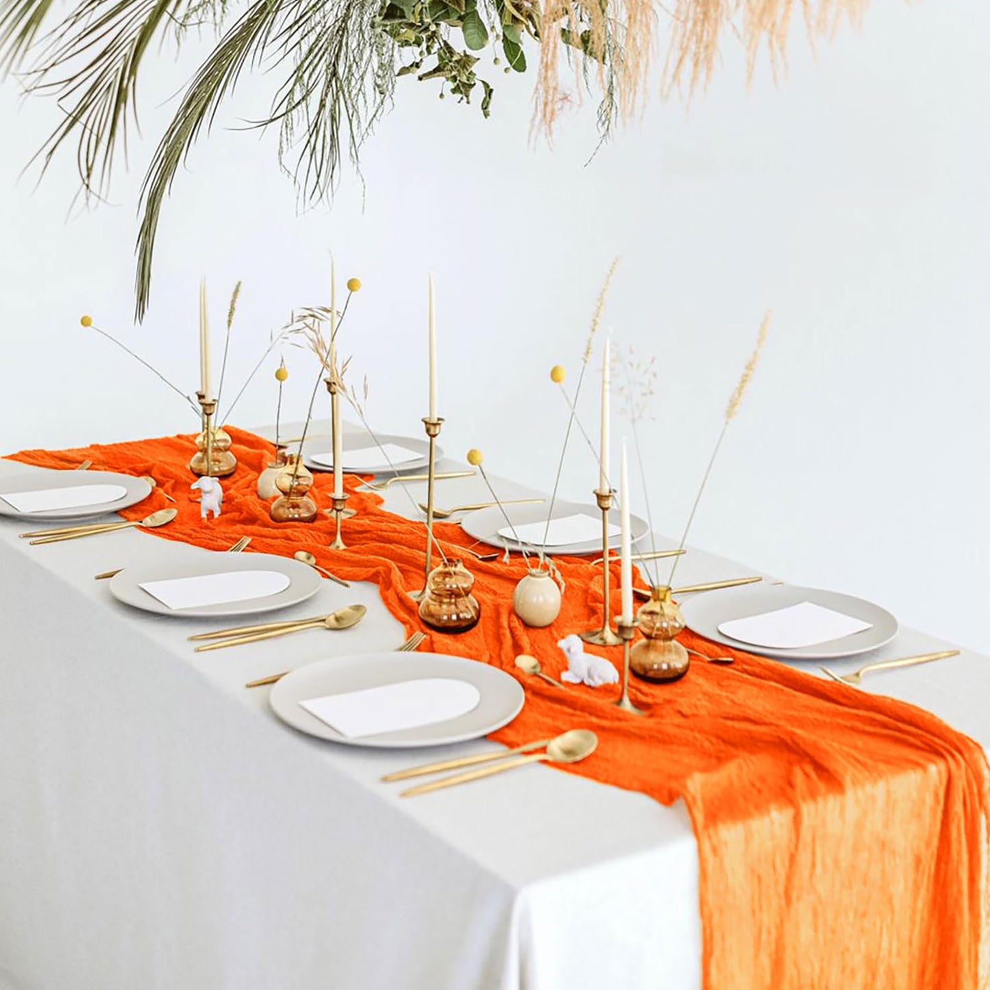 MODFUNS Cheesecloth Table Runner Orange Boho Gauze Table Runner 10ft Halloween Cheese Cloth Table Runners Cotton Fabric Cheese Table Cloth Sheer Gauze Table Cover Wedding Halloween Party Table Decor