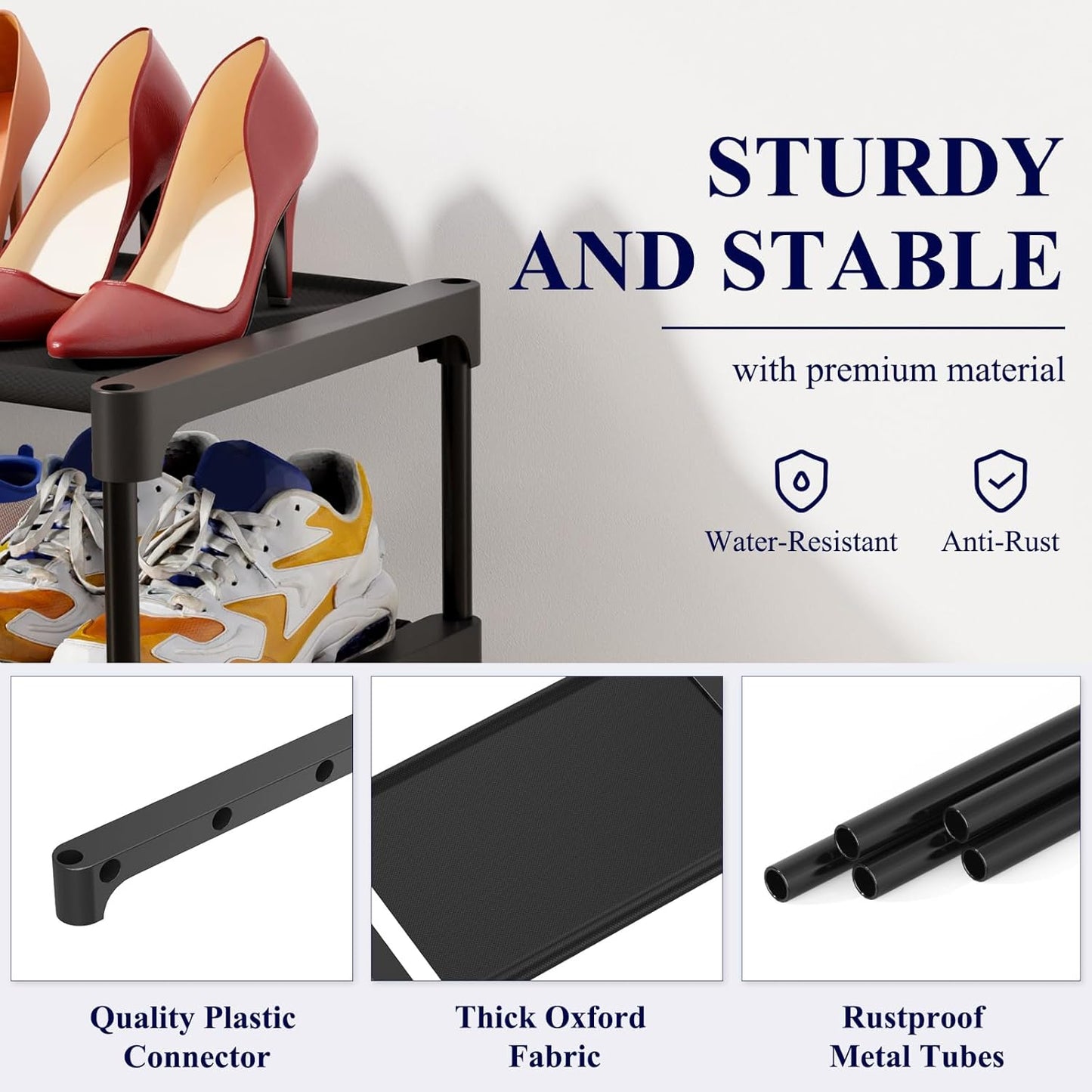 Kitsure Shoe Rack - X-Large Non-Woven Shoe Organizer for Closet, Entryway & Garage - Black
