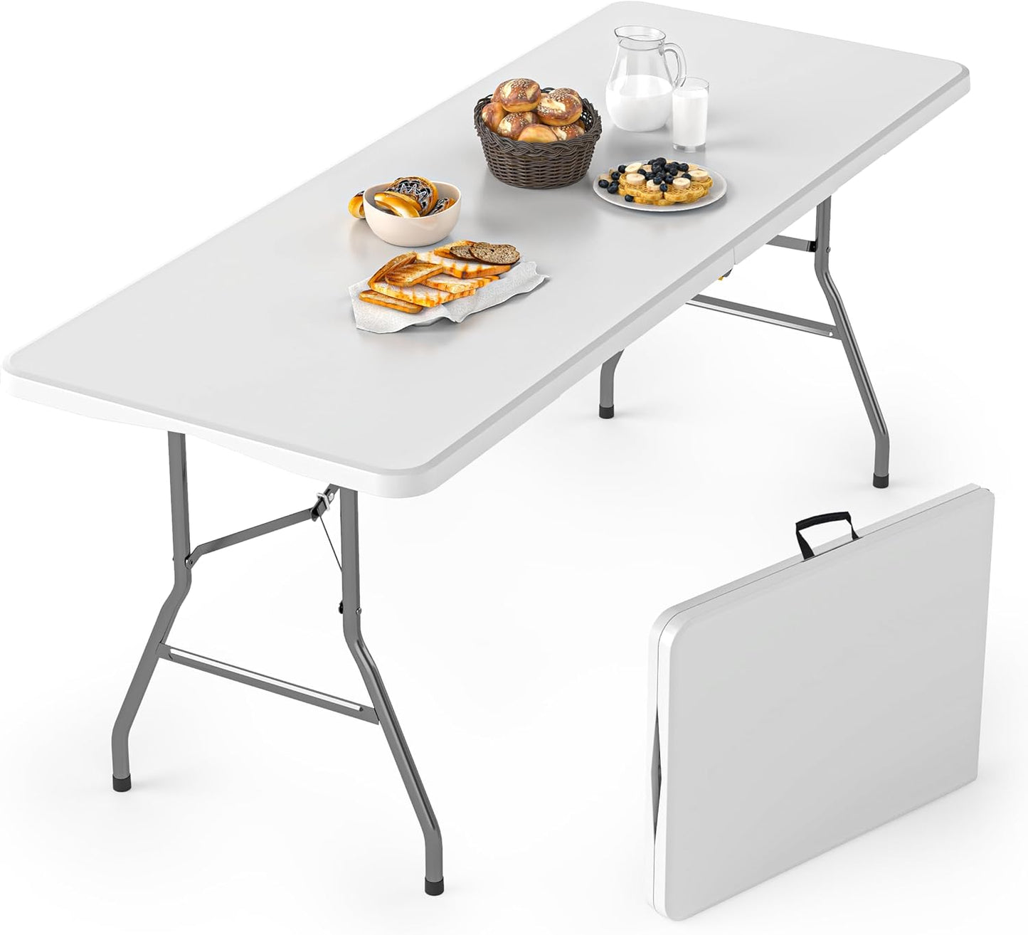 Regine Switzerland 6FT Folding Table - Heavy-Duty Plastic Utility Table for Indoor/Outdoor Events | White