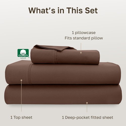 California Design Den Twin XL Bed Sheets Set - 100% Cotton, 400 Thread Count, Silky Smooth Sateen - Espresso Brown